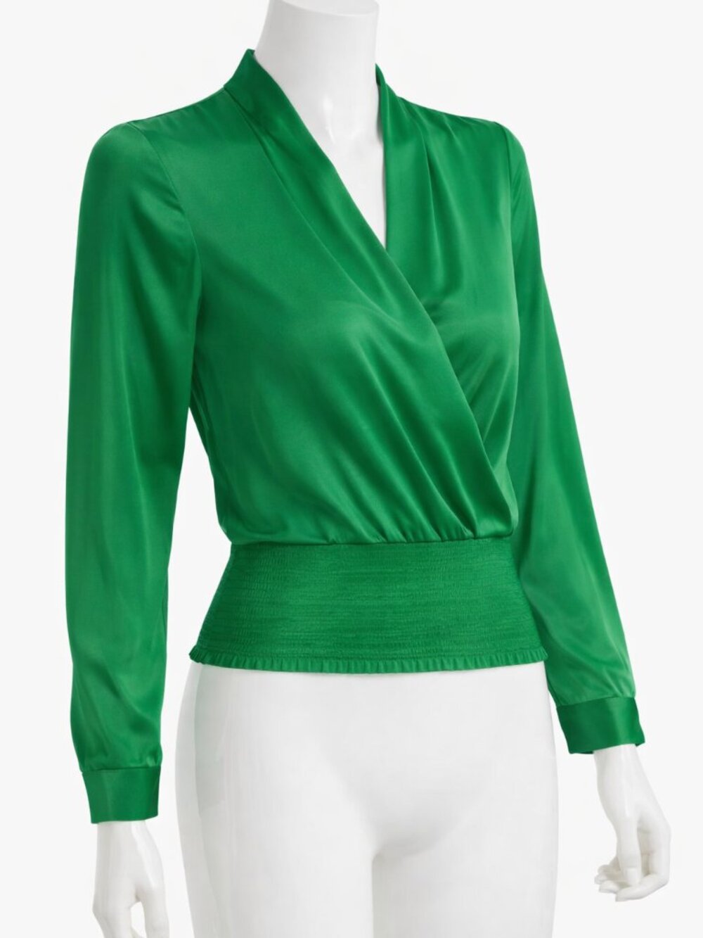 INC - Smocked Satin Surplice Top